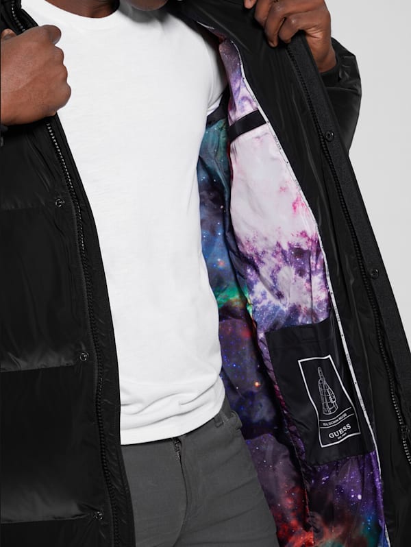 Guess long down deals jacket with hood
