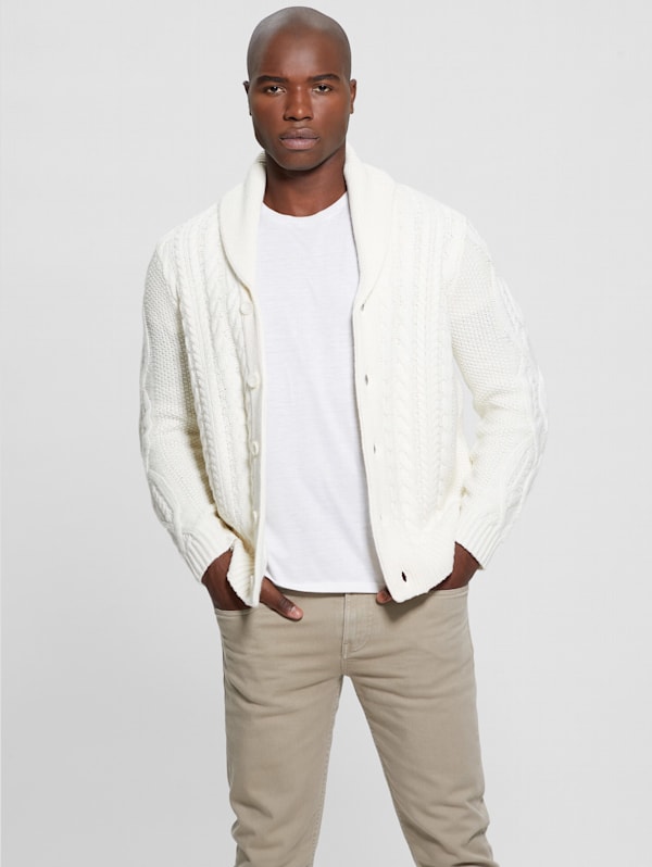 White cable shop knit cardigan