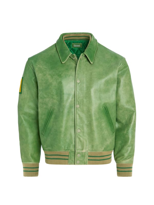 Distressed Leather Letterman Jacket GUESS