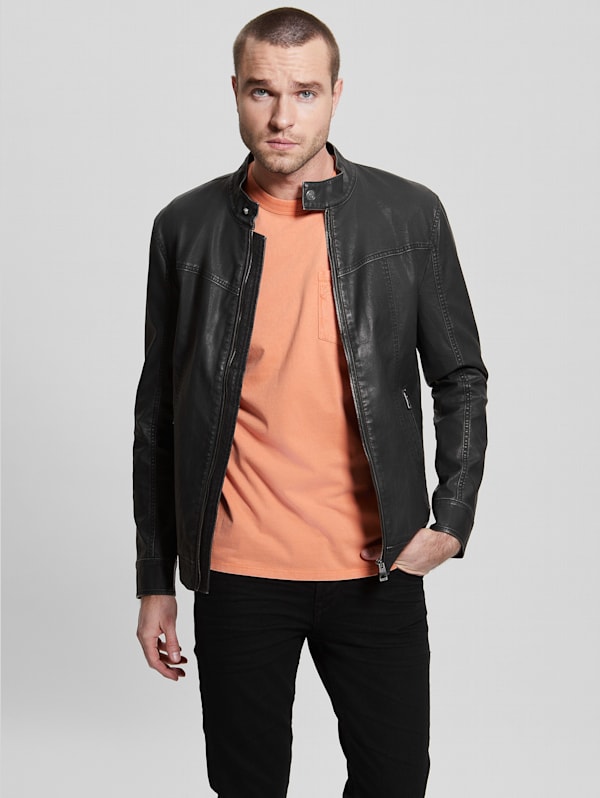 Guess leather jacket mens top