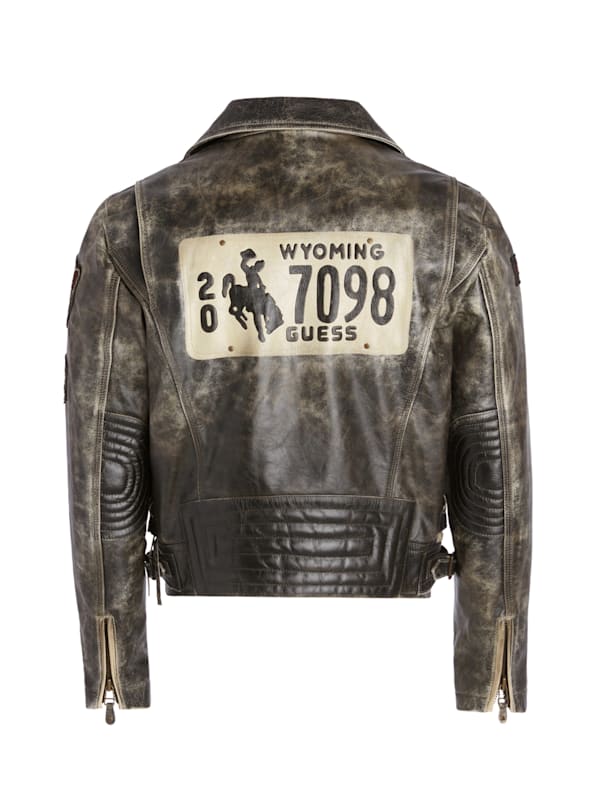 Brown leather jacket outlet guess