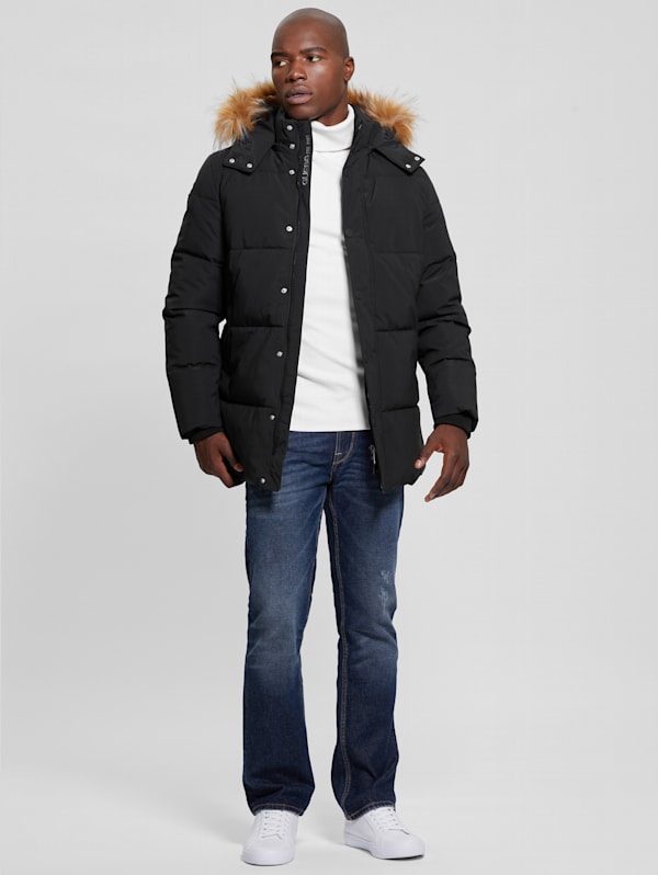Puffer jacket with fur hood men top