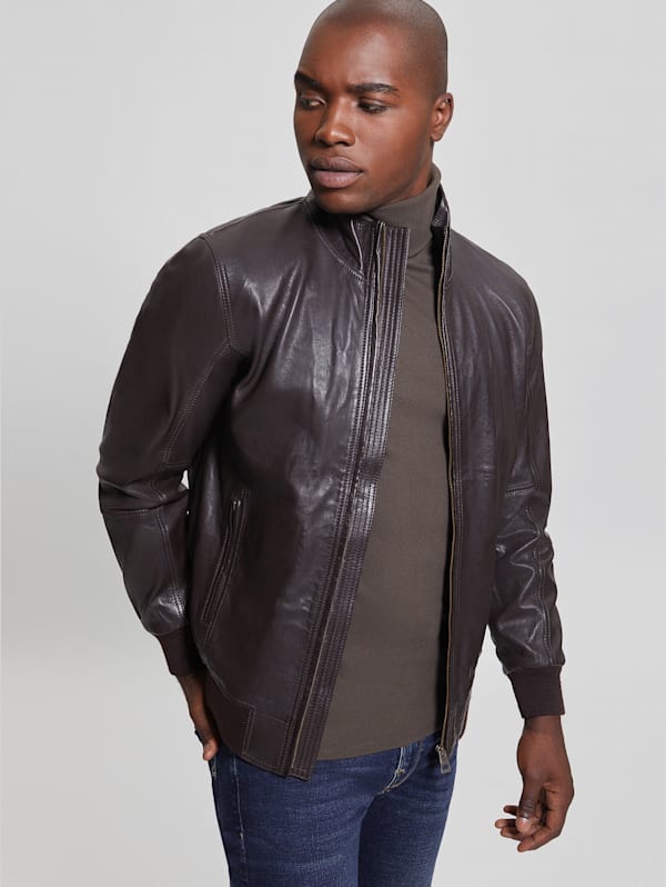 Brown leather guess jacket Clearance