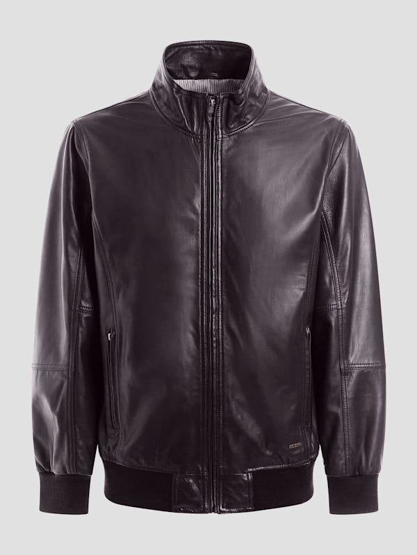 Guess brown leather jacket mens 2025