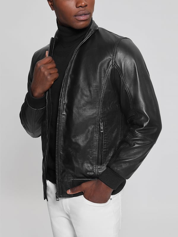 Leather hot sale guess jacket