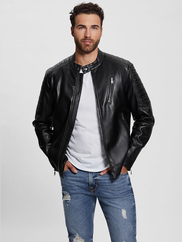 Guess men's leather 2025 motorcycle jackets