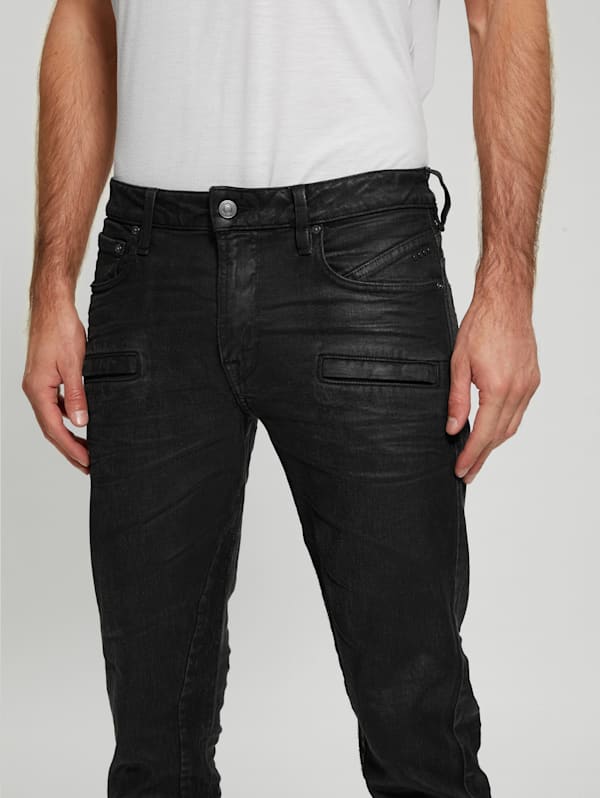 GUESS Coated Denim Tapered Zip Jeans Black 31