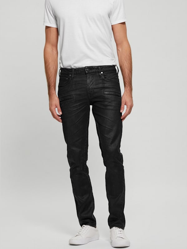 Coated Denim Slim Tapered Zip Jeans