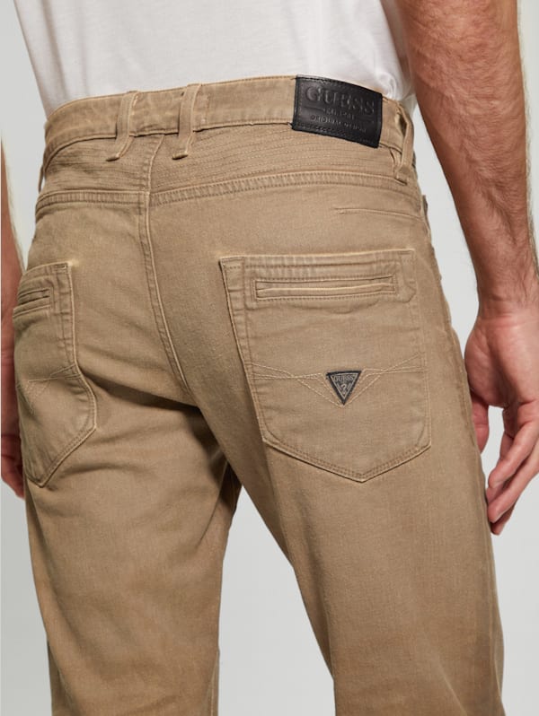 GUESS Coated Denim Tapered Zip Jeans Isotope Brown 32