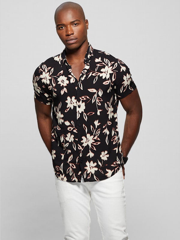 Black and white floral shirt hotsell
