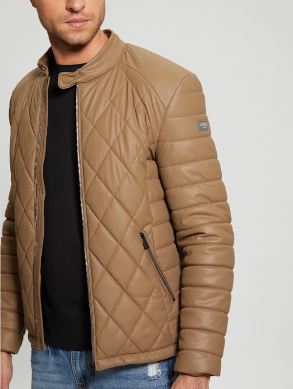 Diamond Quilted Faux Leather Jacket GUESS Canada