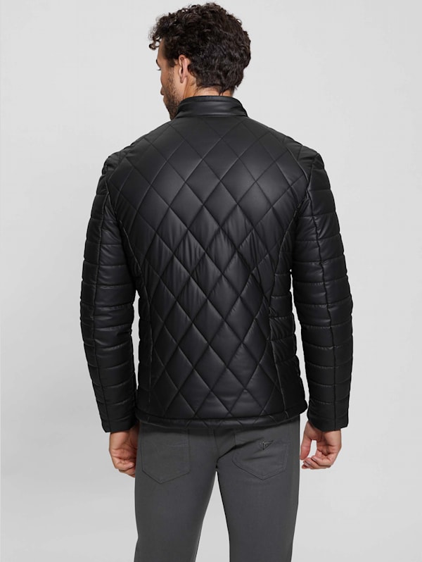 Diamond Quilted Faux-Leather Jacket