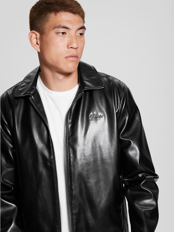 District Faux-Leather Zip Jacket | GUESS Canada