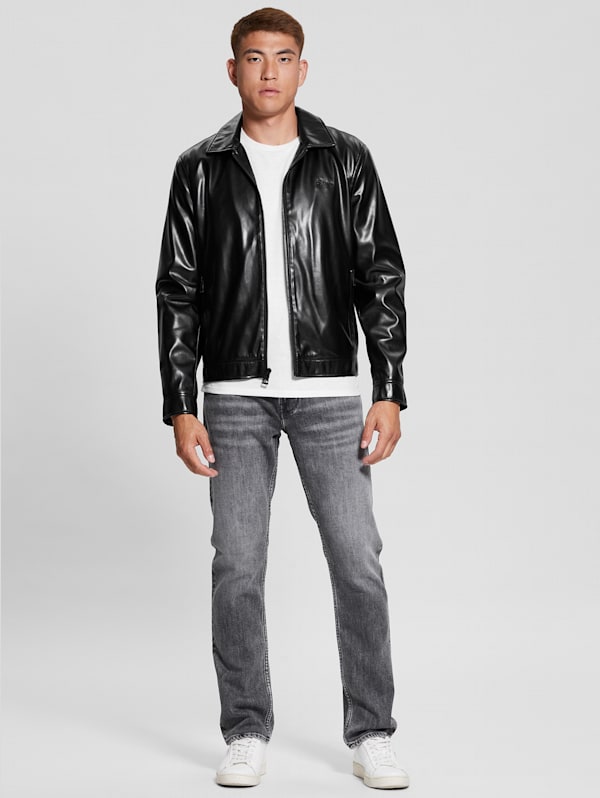 Black leather jacket guess on sale