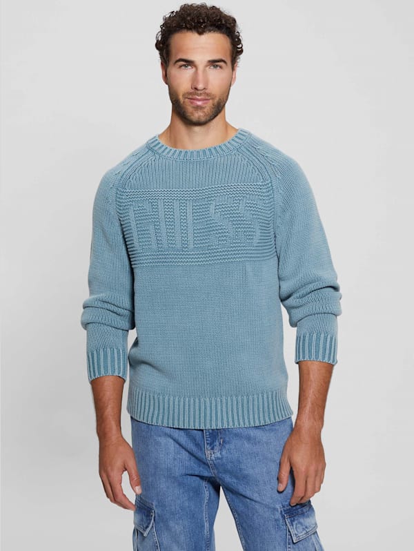 GUESS Ellery Stitched Logo Sweater Blue XL