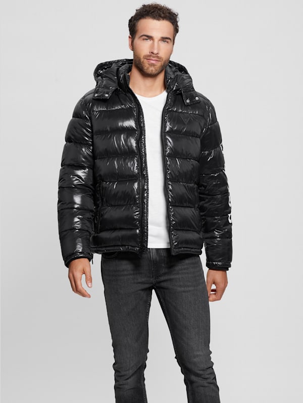 Shiny Hooded Puffer Jacket | GUESS Canada