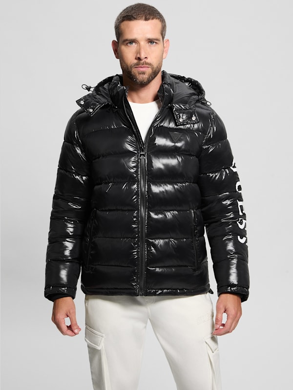 Shiny Hooded Puffer Jacket | GUESS Canada