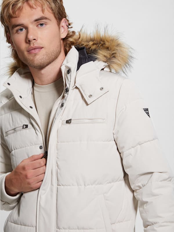 White guess shop puffer jacket