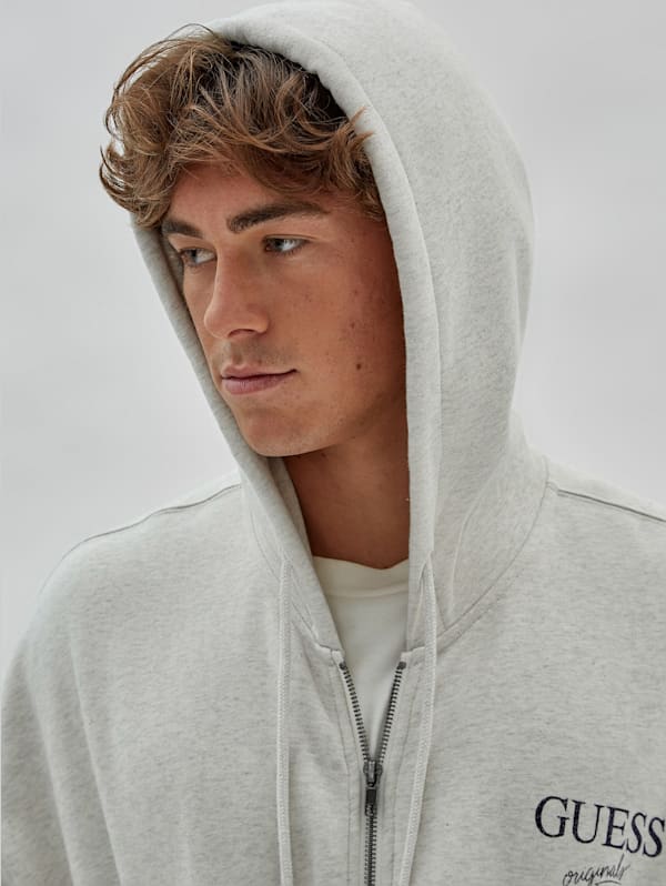 GUESS Originals Heathered Logo Zip Hoodie | GUESS