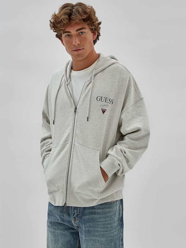 GUESS Originals Heathered Logo Zip Hoodie | GUESS