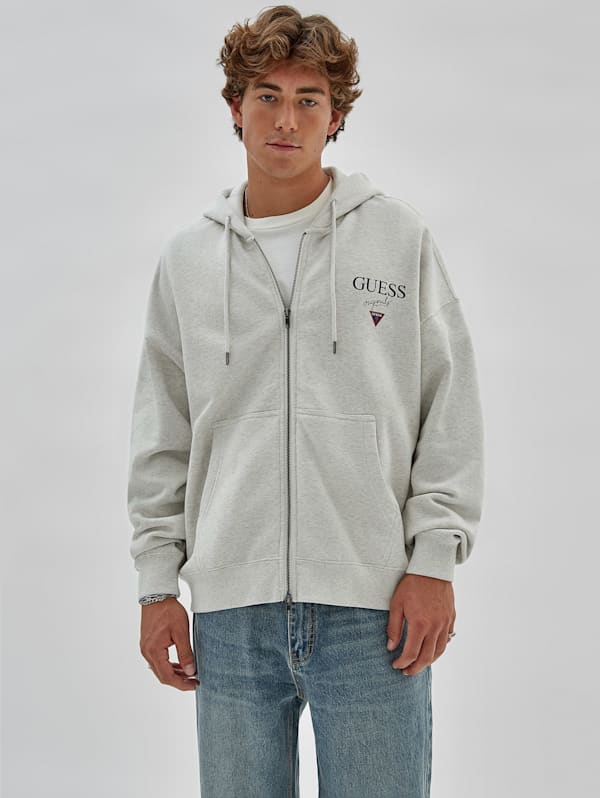 GUESS Originals Heathered Logo Zip Hoodie | GUESS