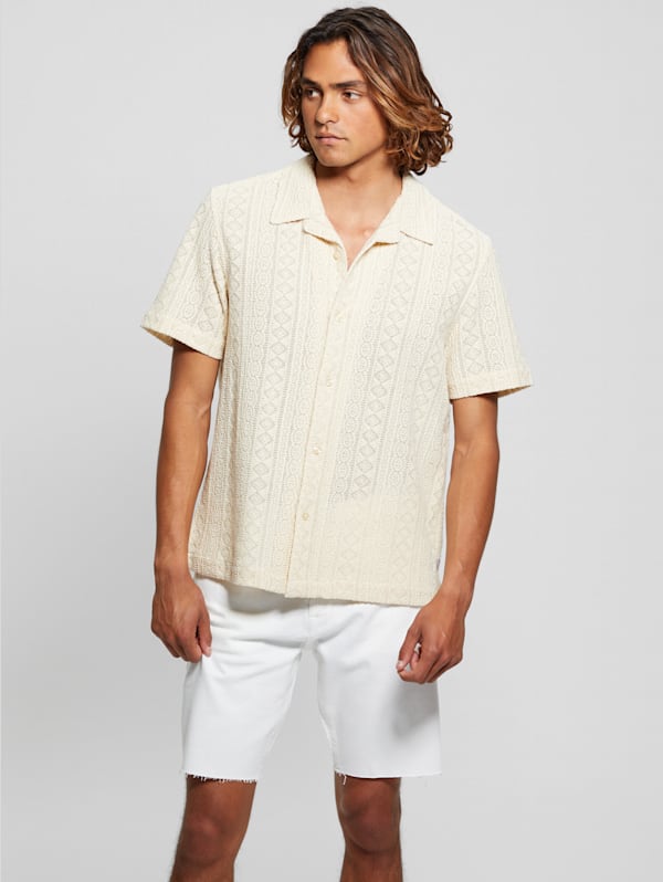Guess Men's Island Crochet Shirt, Beige, Xs (90% Cotton, 10% Polyamide/Nylon) Guess Men's Island Crochet Shirt, Beige, Xs (90% Cotton, 10% Polyamide/Nylon)