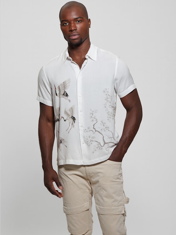 Eco Rayon Rising Cranes Shirt GUESS Canada
