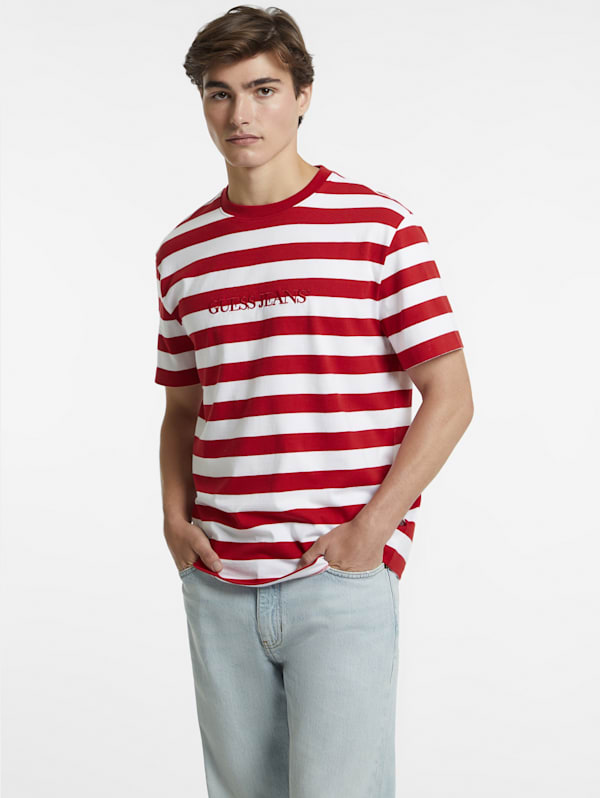 Guess black and white striped t shirt clearance
