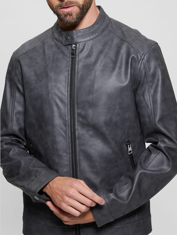 GUESS Faux leather Moto Jacket Black XL