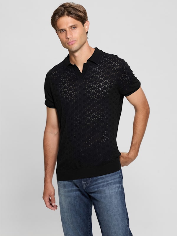 GUESS Eco Brian Pointelle Polo Black S