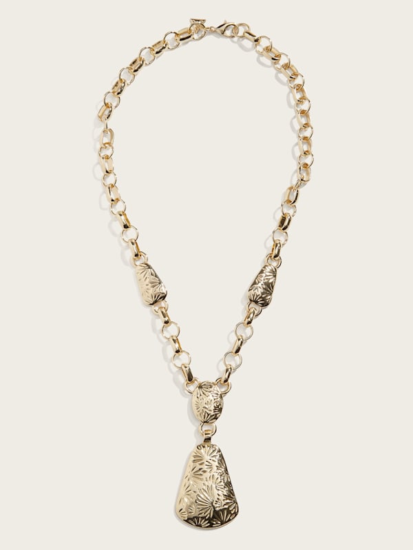 Gold Tone Textured Pendant Lariat Necklace