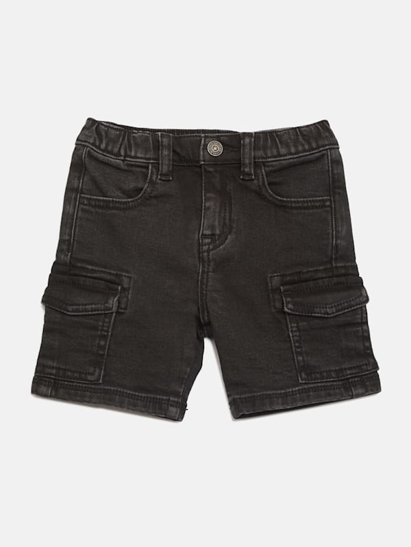 Black denim cargo shorts on sale