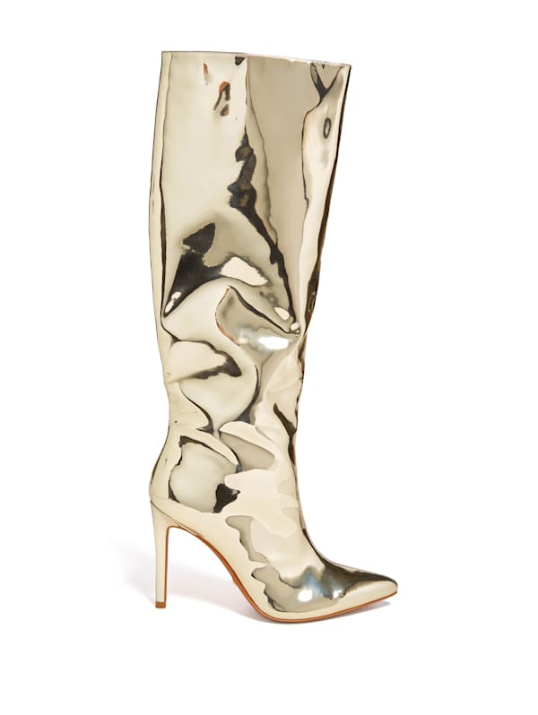 Knee high gold boots deals