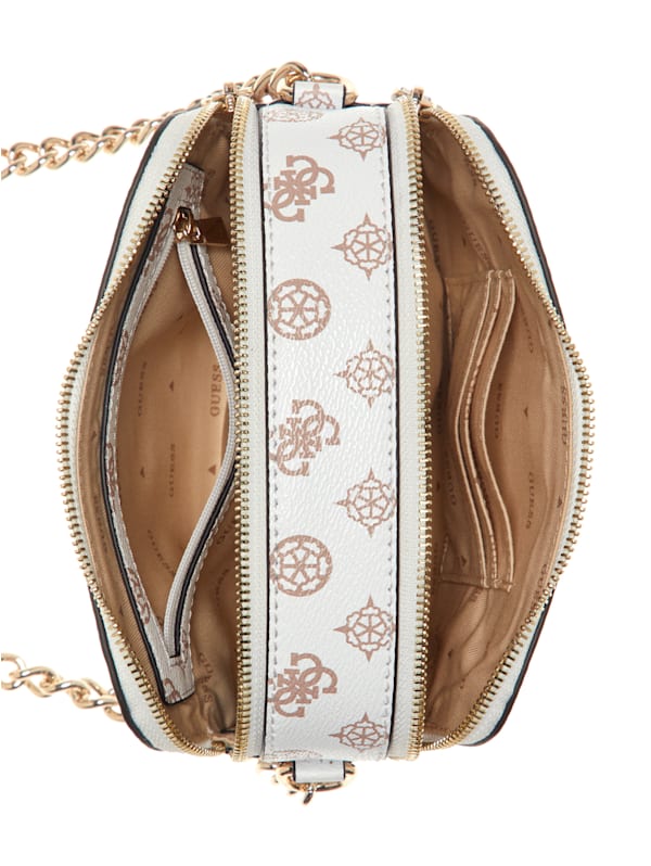 GUESS womens Noelle Crossbody Camera, Brown Logo, One Size US