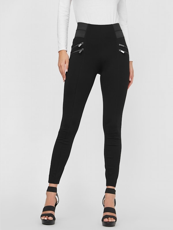 Tie Waist Ponte Pants - Black