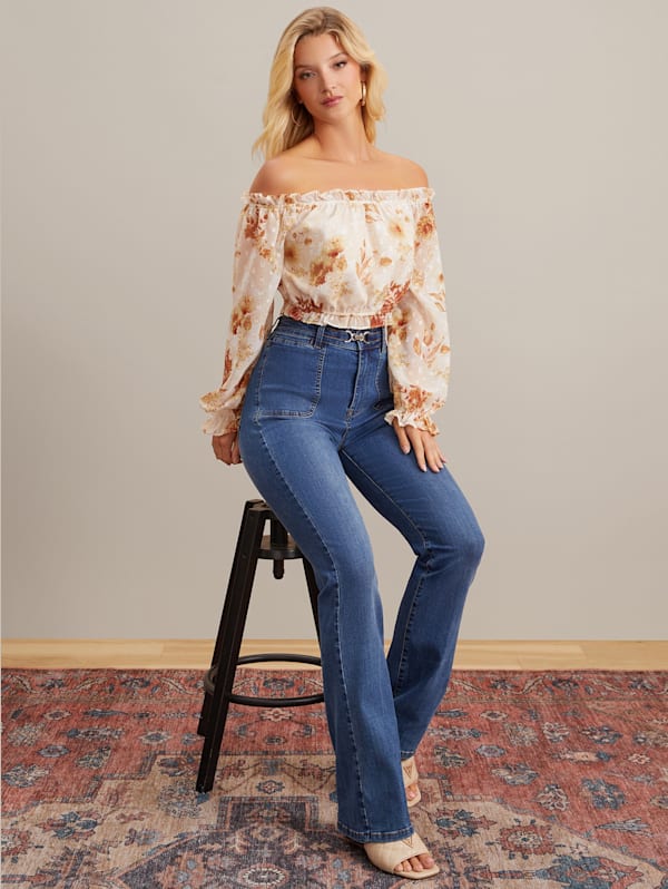 Jean semi evase a taille haute eco Dahlia GUESS Factory Ca