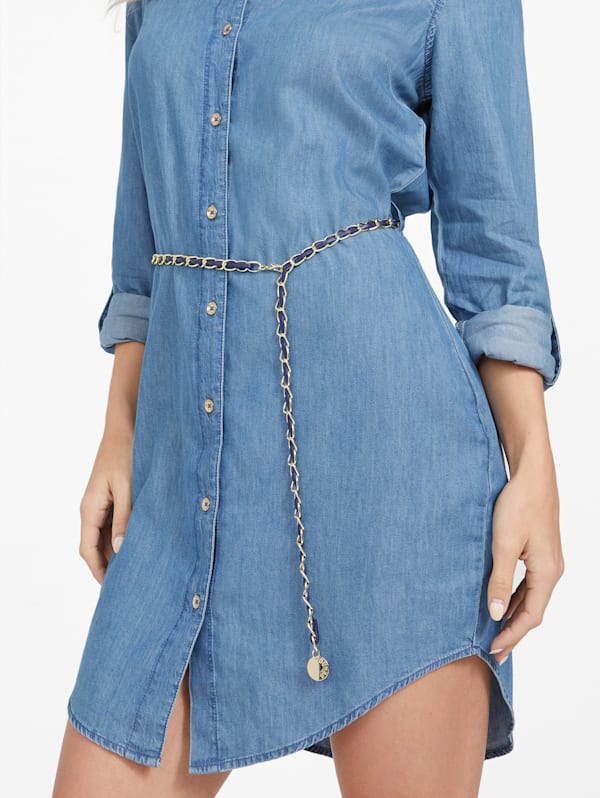 Belted chambray shirt dress online