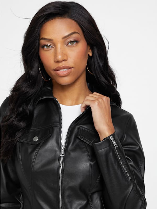 Guess faux leather jacket womens discount