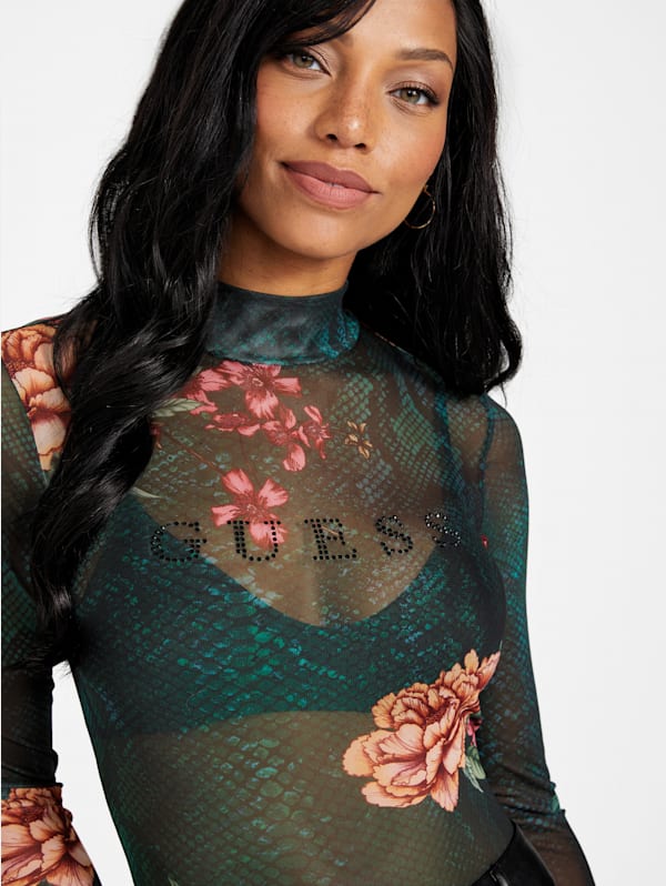 Eco Eara Floral Mesh Bodysuit | GUESS Factory