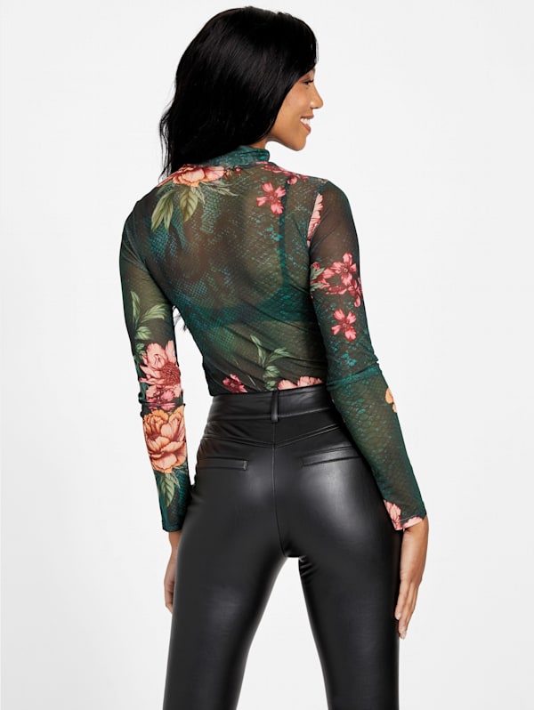 Eco Eara Floral Mesh Bodysuit | GUESS Factory Ca