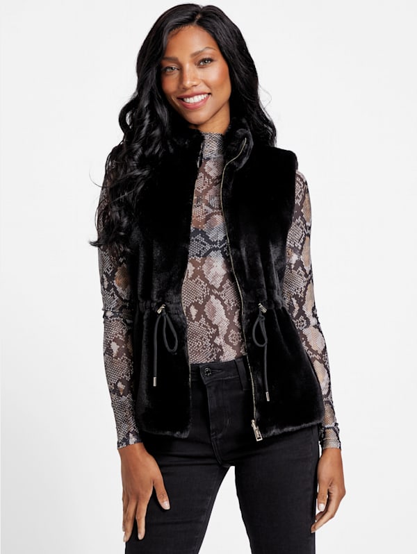 Black vest with fur hotsell