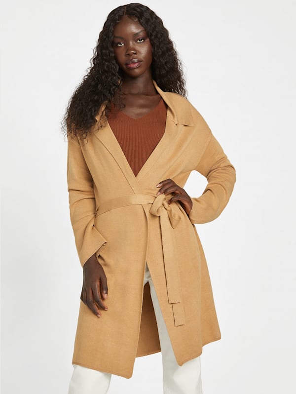 Longline belted cardigan top
