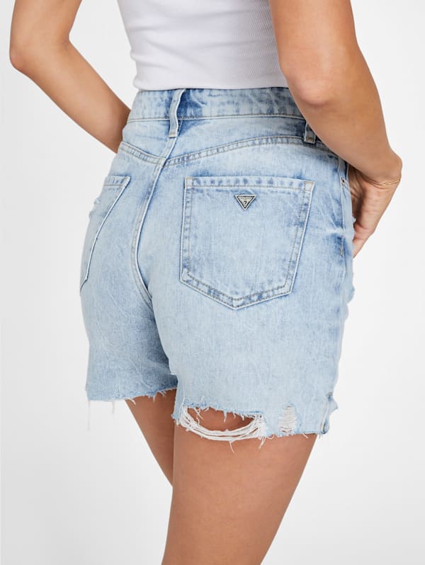 High waisted light wash denim shorts online
