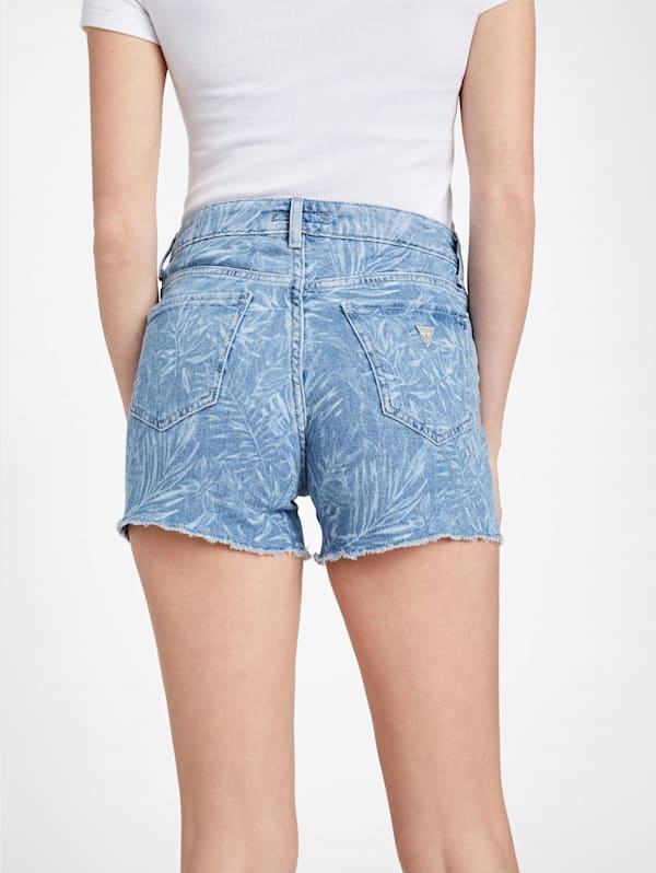 Blue High Rise Distressed Denim Shorts