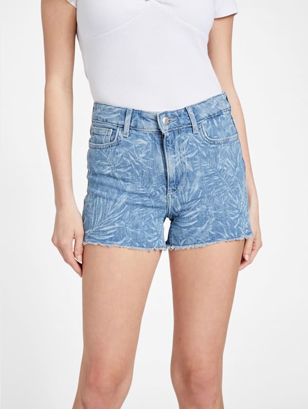 Eco Jane Mid Rise Frayed Denim Shorts GUESS Factory Ca