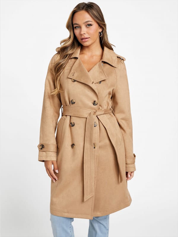 GUESS Women s Leah Faux Suede Trench Coat