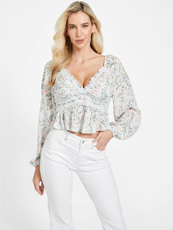 Luna Floral Peplum Top | GUESS Factory