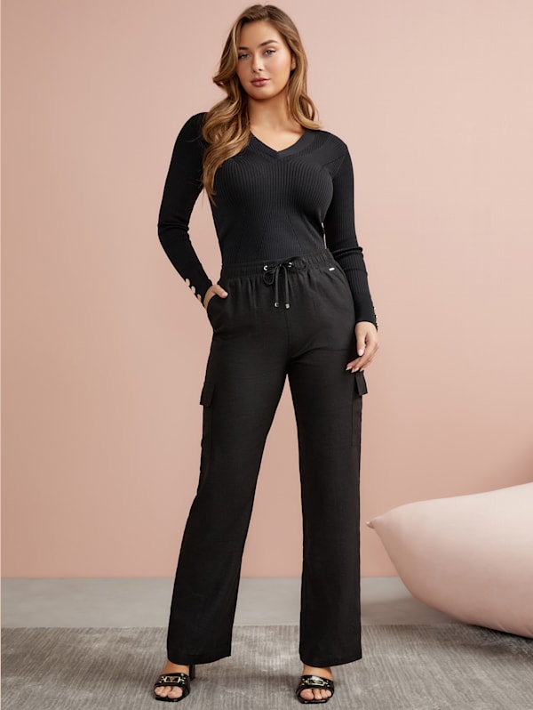 Mina Ribbed V-Neck Sweater | GUESS Factory