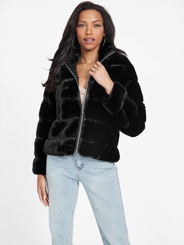 Guess puffer coat clearance with faux fur hood