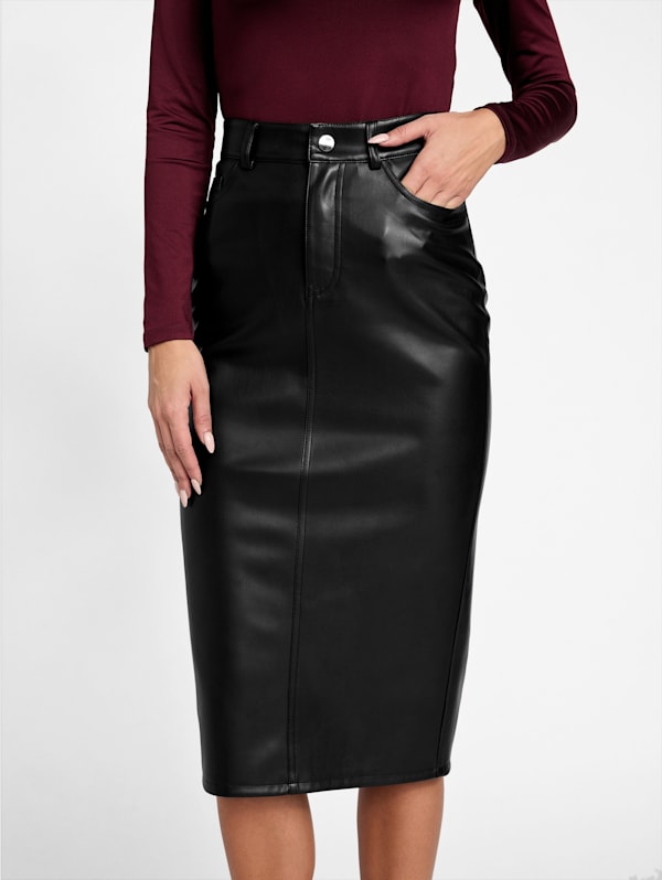 Faux-Leather Midi Skirt | GUESS Factory Ca